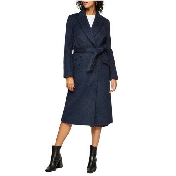 Topshop Manhattan Coat - Tailored, Belted, Double Breasted in Navy 2P - Picture 3 of 16